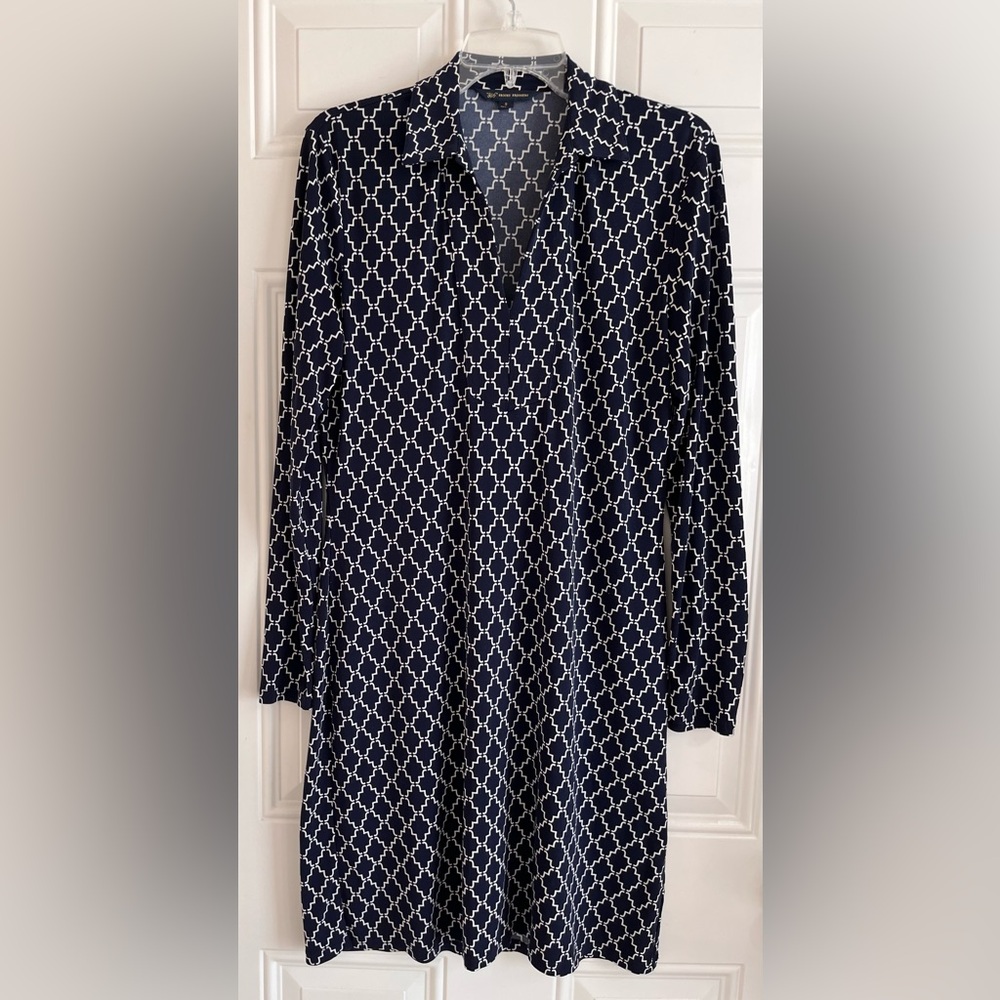 Brooks Brothers 346 Women's Dress Small Navy & White Geometric Pattern Preppy